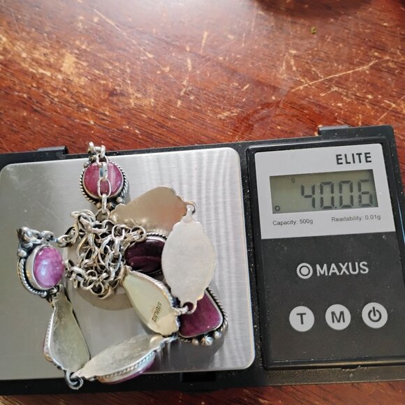 Southwest Purple Spiny Oyster Shell Sterling Silver Lariat Necklace Adjustable - Picture 8 of 8